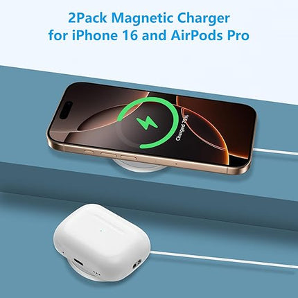 [Apple MFi Certified] Magnetic Wireless Charger for iPhone 16 Pro Max/16 Pro/15/14/13/12/Plus/AirPods 3/2/Pro 2, 6FT Magnet Charge for Apple Mag-Safe Charger Fast Wireless Charging, 2Pack