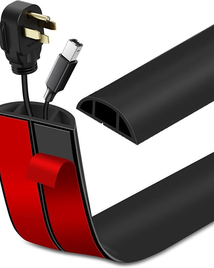 Floor Cord Cover Self Adhesive Cord Hider Floor Extension Cord Covers for Floor Power Cord Protector Cable Management Prevent Cable Trips Cable Cavity 0.59" W x 0.31" H (Black, 3.3Ft)