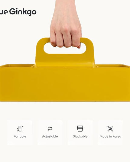 BLUE GINKGO Stackable Organizer Caddy – Korean-Made Portable Tote for Bathroom, Office, Crafts, or School Supplies (Long Rectangle, Yellow)