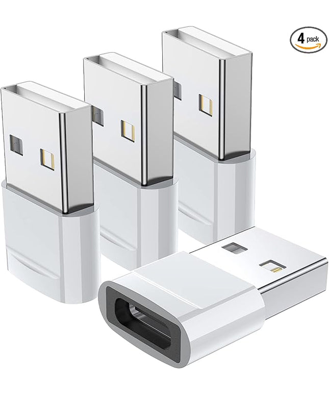USB C Female to USB Male Adapter (4-Pack),Type C to USB A Charger Cable Adapter for iPhone 11 12 13 14 15 Pro Max,Samsung Galaxy S24 S23 S22 Ultra,Google Pixel 7 5 3,Apple iWatch Watch Series 7 8 SE