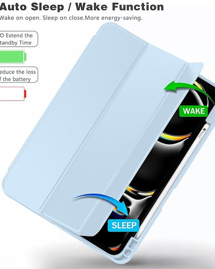 ZryXal iPad Pro 11 Inch Case (M5) 2025/ (M4) 2024 (Model: A2836/A2837/A3006), Trifold Stand Smart Cover with Pencil Holder and Soft TPU Back, Auto Wake/Sleep (Sky Blue)