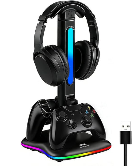 Controller Charger with RGB Headphone Stand for Xbox Series X/S/One,/One S/X, XSX Controller Charger Station, Headset and Controllers Stand Holder for Xbox, Gaming Gifts for Gamers Men