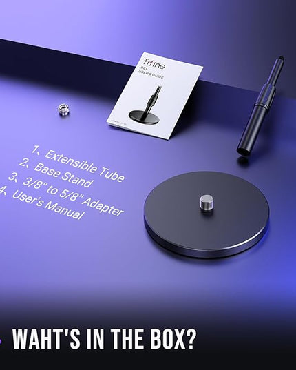 FIFINE Desktop Microphone Stand, Heavy-Duty Metal Adjustable Table Mic Stand with 5/8" Male to 3/8" Female Screw Adapter, 4 Non-Slip Pads Compatible with Microphones for Recording, Streaming-BS1