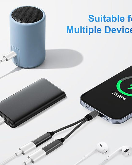 USB C Splitter，2 in 1 USB C Headphone and Charger Adapter Audio Dongle Cable with PD 100W for iPhone 16 15 Pro Max, Pixel 9 8 7, Galaxy S24 S23 S22, iPad Pro