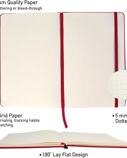 20 Pack Bulk A5 Dotted Hardcover Notebooks, 192 pages, 5.7" x 8.4", Writing Journal for Work, Travel, Business, School & More, Grid Notebook for Men & Women - Wine