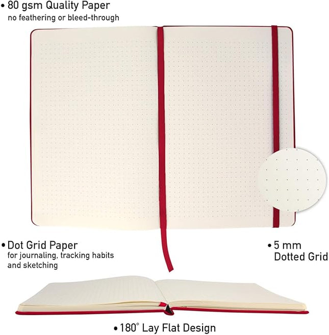 20 Pack Bulk A5 Dotted Hardcover Notebooks, 192 pages, 5.7" x 8.4", Writing Journal for Work, Travel, Business, School & More, Grid Notebook for Men & Women - Wine