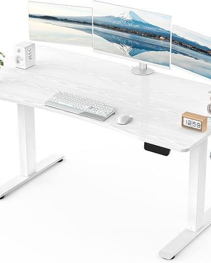 Veken 55 x 23.6 Inch Electric Standing Desk with Adjustable Height, Sit to Stand Computer Table for Study, Work or Gaming, Home Office Desk White
