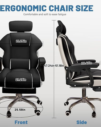 Executive Computer Chair Home Office Desk Chair,Adjustable Angle, Ergonomic Adjustable Height PU Leather Chairs with Cushions Armrest for Long Time Seating-High Office Chair with Footrest