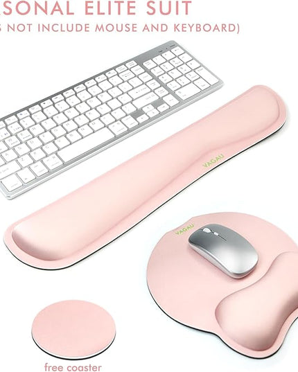 VAGAU Premium Keyboard Wrist Rest and Mouse Pad Wrist Support, Ergonomic Memory Foam Set for Office, Laptop, Mac, Computer and Gaming,Comfortable Typing &Wrist Pain Relief（Pink）