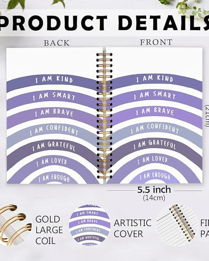 dvhdajed I Am Kind Positive Spiral Notebook, Motivational Journaling Notebooks, Purple Inspirational Spiral Journal for Girls Women, Positive Affirmations Gifts Office School Supplies, 5.5x8.3 In