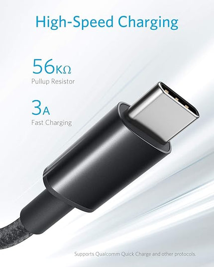 Anker Cable [2 Pack 3ft], USB A to USB C Cable for iPhone 17 Series,Samsung Galaxy S10 S10+, LG V30, Beats Fit Pro and More (Black).