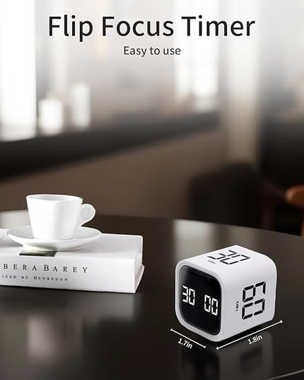 Productivity Timer Flip Gravity Sensor Cube Timer Countdown & Countup,Mute & Vibrate & Sound，5/10/30/60min & Custom Timing, Perfect for ADHD,Work,Learning,Kitchen Cooking (1White)