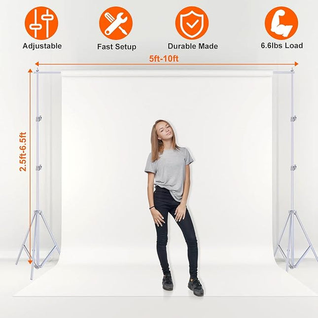 iMounTEK Backdrop Stand Photo Video Studio, 10Ft Wide Adjustable Backdrop Stand, Background Support System Kit with Clamps Carry Bag for Photography/Wedding/Party Decoration(Silver)