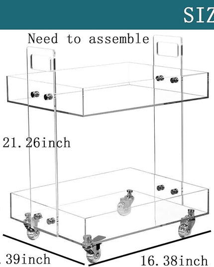 Clear Acrylic 2-Tier Rolling Cart – Modern Side Table with Wheels, Multi-Functional Storage Cart for Living Room & Bedroom, Mobile End Table or Movable Bedside Organizer