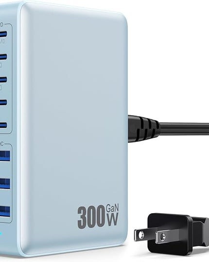USB C Charger 300W USB C Charger Block, 8-Ports GaN IV Fast Charging Station Hub,PD 100W Laptop Charger Adapter,for MacBook Pro/Air/iPad/iPhone16/15/14/Apple Watch/DELL/Samsung for Home Office