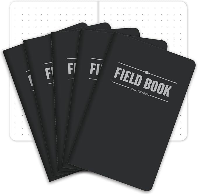 Elan Publishing Company Field Notebook/Pocket Journal - 3.5"x5.5" - Black - Dot Graph Memo Book - Pack of 5