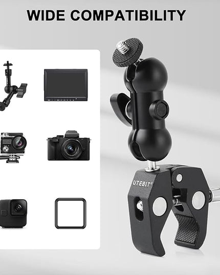 UTEBIT Super Clamp Camera Mount with 360° Ballhead Magic Arm, Super Clamp Mount with 1/4" and 3/8" Thread, Desk/Bike/Bicycle/Motorcycle/ Handlebar for GoPro, Phone, Camera, Monitor, LED Light