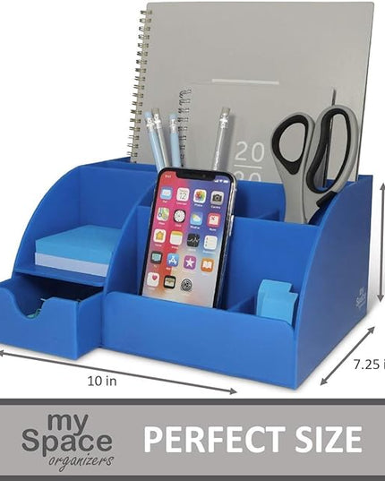 My Space Organizers Blue Desk Organizer, 9 Compartments, Office Supplies and Desk Accessories Organizer, Pen Holder Decor Desktop (Blue)