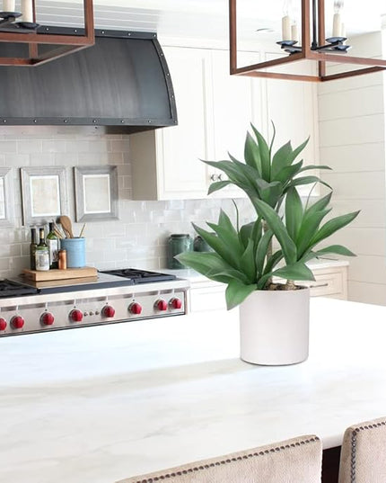 Hollyone Large Artificial Agave Plants Fake Three-Head Agave Succulent Plant Potted 15" Faux Plant in White Pot Succulents Aloe Plant Indoor for Desk Modern Home Decor