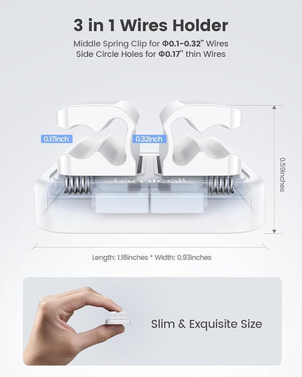 3-in-1 Cord Organizer Spring Clip Holder - Lamicall Small Desk Cable Organizer Clips, Adhesive Adjustable Wire Holder for Phone Charging Cord, Cable Management, Office Desk Accessories, White, 3Pcs