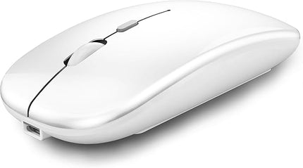 Wireless Bluetooth Mouse Rechargeable Laptop Mice Silent Slim Use(BT5.2 and 2.4G Portable USB Receiver) Dual Mode Computer Mouse for Laptop/iPad/Tablet/Apple/Computer/Mac(Bright White)