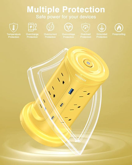 Tower Power Strips with Surge Protection, 6.5FT Flat Extension Cord with Multiple Outlets, 12 AC 4 USB Ports(2 Type C), Flat Plug Surge Protector Power Strip with Screw Wall Mount for Home Office Dorm