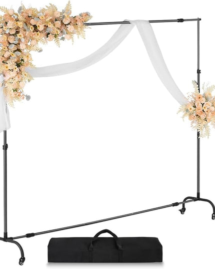 VEVOR Backdrop Stand with Wheels, 7 x 10 ft Adjustable Photo Backdrop Stand Kit, Moveable Background Backdrop Stand, Heavy Duty Projector Screen Stand, for Wedding, Photo Studio & Party