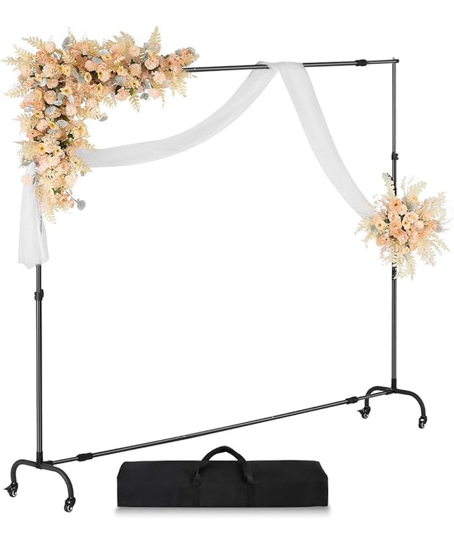 VEVOR Backdrop Stand with Wheels, 7 x 10 ft Adjustable Photo Backdrop Stand Kit, Moveable Background Backdrop Stand, Heavy Duty Projector Screen Stand, for Wedding, Photo Studio & Party