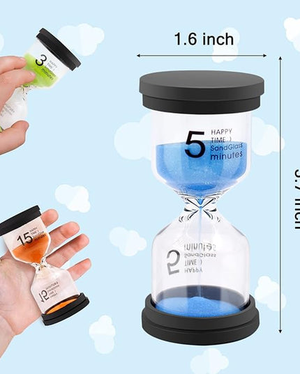 Sand Timer, Hourglass Sand Timers Colorful 1/3/5/10/15/30 Minutes Sandglass Timer with Protective Cover for Classroom Home Office Cooking (Pack of 6) Multicolor