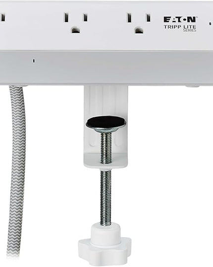 Eaton Tripp Lite Series Desk Clamp Power Strip Surge Protector, 3-Outlets, USB-A & USB-C Charging Ports, 900 Joules, 8ft Braided Flat Extension Cord, Lifetime Manufacturer's Warranty (TLP308U20CLAMP)