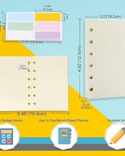 A7 Planner Refill,4 Pcs per Set, Dot Mattrix Paper, with Label Stickers Gift,Mini Binder Refills for 6 Ring Mini Planners,6 hole/100gsm Thick Paper/4.84 x 3.23'', Harphia