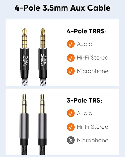 CableCreation 3.5mm TRRS Audio Cable 6FT, 4-Pole Aux Cord Male to Male Braided 1/8 inch Auxiliary Hi-Fi Stereo Jack Compatible with Headphone, Car, Speaker, Phone, Tablet, Laptop and More