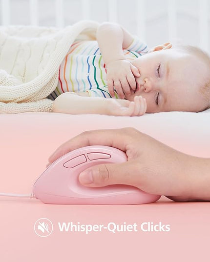 Micropack Ergonomic Mouse Wired for Laptop, PC Computer and Desktop, Ergo Mouse Vertical with Silent Clicks, Up to 3200 DPI Adjustable Mouse Sensitivity, Pink