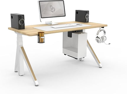 DEZCTOP Revon Elite Electric Standing Desk, 59" x 27.6" Large Work Surface, Height Adjustable (25.6"-51.2"), Sturdy Keel Frame, with Magnetic Modular System, Anti-Collision, Oak for Home Office
