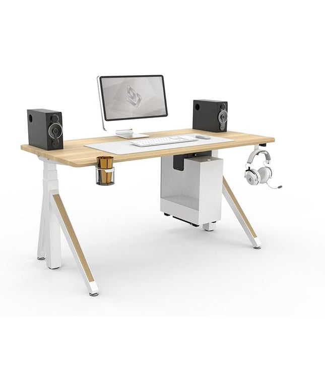 DEZCTOP Revon Elite Electric Standing Desk, 59" x 27.6" Large Work Surface, Height Adjustable (25.6"-51.2"), Sturdy Keel Frame, with Magnetic Modular System, Anti-Collision, Oak for Home Office