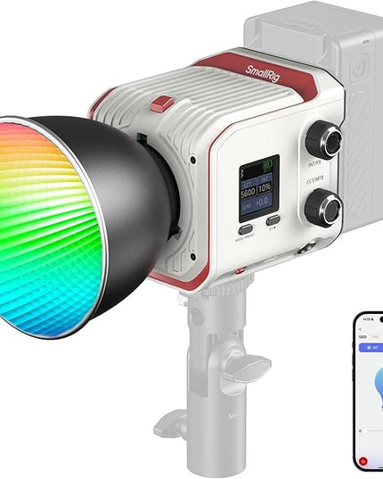 SmallRig RC 100C RGBWW LED Video Light, with App Control, 100W Mini COB Continuous Output Lighting, Handheld Spotlight 2700-10000K/CRI 96+/TLCI 98+/12 Effects, 11000Lux/1m, Lite Version White, 5340