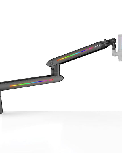 IXTECH RGB Low Profile Boom Arm for Mic, Adjustable Microphone Arm Stand with Desk Mount Clamp, Rotatable Microphone Boom Arm Mic Stand with Cable Management for Podcast Streaming Gaming Studio.