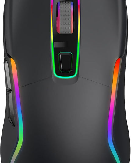memzuoix Wired Gaming Mouse with RGB - 6 Adjustable DPI up to 12800, 6 Buttons, 12 Lighting Modes, Ergonomic Design with Anti-Slip Rubber Wheel, 5.6ft Braided Cable for PC/Mac/Windows - Black