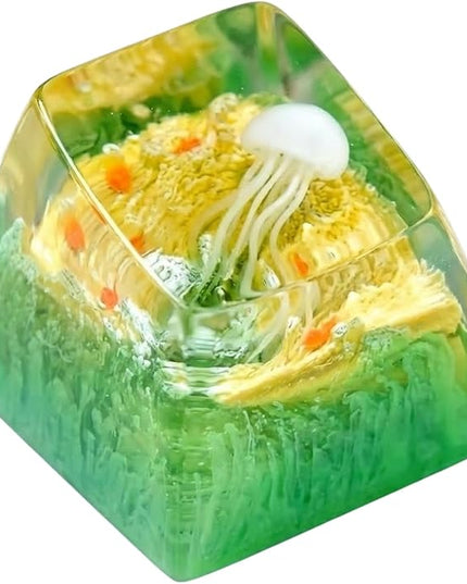 Jellyfish Artisan Keycap Yellow Green Coral Reef R1 SA Profile Custom Sea Creature Keycaps 1U ESC Handmade Gaming Resin Key Cap Cherry MX Switch Compatible Mechanical Keyboard Jellyfish Lover Gift