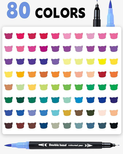 80 Colors Dual Tip Brush Pens, Fine Felt Tip and Brush Tips Colored Pens for Adults, Coloring Markers for Coloring Book Bullet Journaling Note Taking Hand Lettering