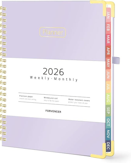 Forvencer 2026 Planner, Hardcover Calendar Planner Weekly and Monthly, Jan 2026 - Dec 2026, 6" x 8", Spiral Agenda Book with Tabs, Exquisite Daily Journal Organizer for Home School, Purple