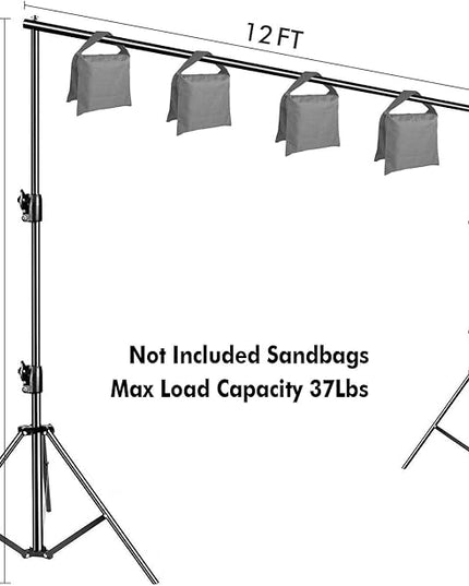 12ft x 10ft Photo Video Studio Heavy Duty Adjustable Photography Muslin Backdrop Stand Background Support System Kit with Carry Bag 4 Spring Clamps