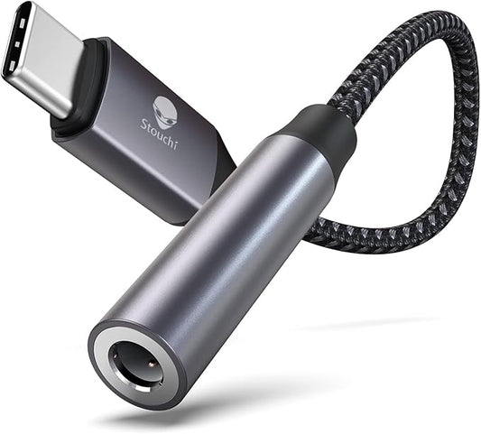 Stouchi USB C to 3.5mm Dongle Adapter, Type C Headphone Audio Jack Cable Cord Hi-Fi DAC Chip for iPhone 17/16 /15, Pixel 9/8 /7/6, iPad, Samsung Galaxy S25 S24 S23 Ultra (1, Light Grey, 0.38ft*1)