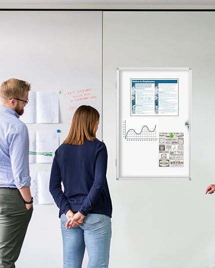 Lockable Magnetic Whiteboard Enclosed Bulletin Board – 36x24 Inch Aluminum Frame Notice Board with Acrylic Door Wall-Mounted Dry Erase Display for Home, Office, School & Lobby