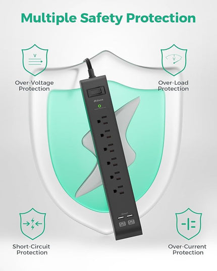 2 Pack Surge Protector Power Strip with 6 Outlets 4 USB Ports (2 USB C) 5-Foot Extension Cord Flat Plug 900 Joules 15A Circuit Breaker Wall Mount Desk USB Charging Station for Home Office