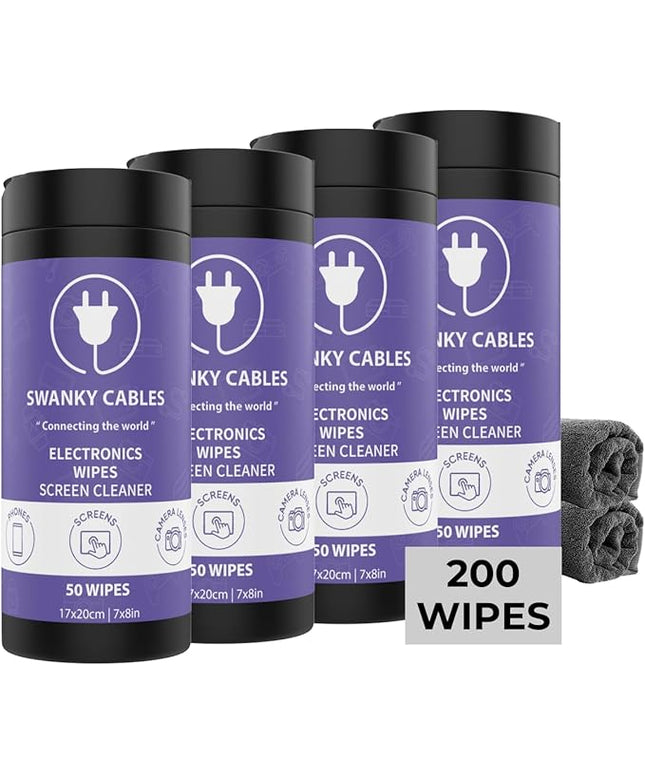 Screen Cleaner Wipes: Electronic Wipes for Screens - Computer Screen Wipes for Lens, Phone, Tv Screen and Monitor Cleaning - Tech Wipes & Microfiber Cloth (Canister, 200 Count)