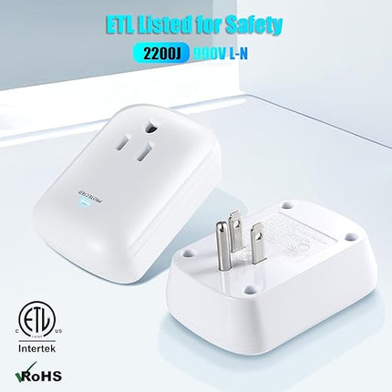 Single Surge Protector Plug, FiiMan ETL Listed Grounded Outlet Wall Tap Adapter with Indicator Light,1-Outlet,2200 Joules/15A/1875W, White, 1Pack