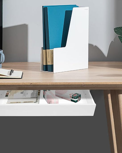LEYSRIS 21.6" Under Desk Storage Drawer, White Sliding Pull-Out Drawer for Sit Stand Workstation