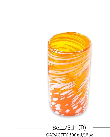 NOVICA Artisan Crafted Handblown Recycled Tumblers Glass | Striped Juice Drinkware | Tableware Glasses | Elegant Style | Emerald Orange | Toxins Free | Mexico 6" H x 3.1" Diam. (Set Of 6)