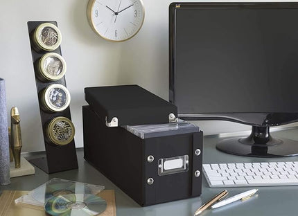 Snap-N-Store CD Storage Box - Pack of 1 - Durable 5.1 x 5.1 x 13.2 Inch Disc Holder with Lid to Store up to 165 Discs - Black